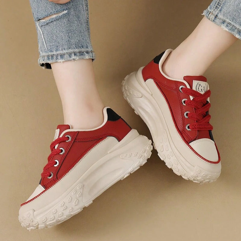 Women's Round Toe Red Comfortable Versatile Thick-soled High-top Shoes British Style Fashionable And Warm Added Fluff