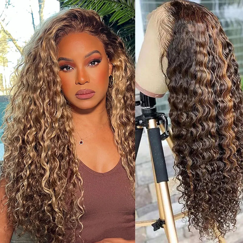 Deep Wave Frontal Wig 13x6 Lace Brown Lace Front Human Hair Wigs